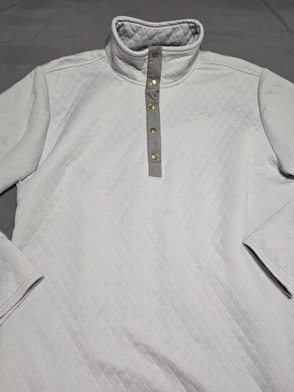 Simply Southern Quilted Pullover Hoodie - Light Gray with Gold Buttons